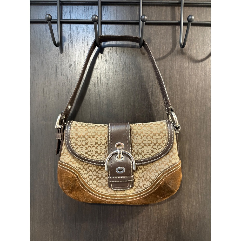 VTG Y2K Coach Soho Signature Jacquard Flap Bag Brown Leather Suede Buckle F10925